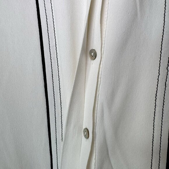 Zara White Black Contrast Crepe Collarless Button Up Blouse Medium Office Siren - Picture 5 of 7